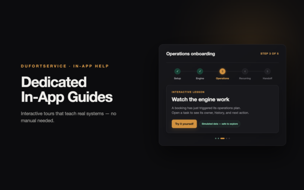 Guided onboarding tour panel — step three of five, interactive lesson