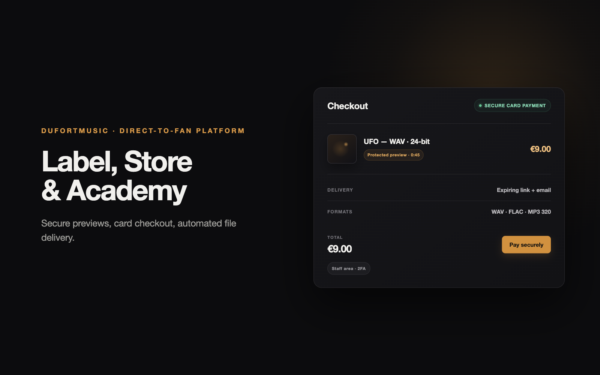 Checkout panel of the DufortMusic direct-to-fan store